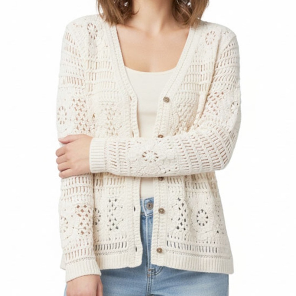 Boho Crotchet Cotton Knit Cardigan - Picture 3 of 3